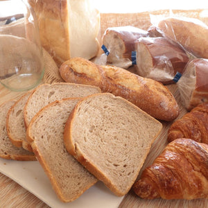 
                  
                    食事パンたっぷりセット (ひまわり油のライ麦食パン 210g×1、フランスパン（バタール）230g×1、クロワッサン 48g×2、多寄産春よ恋小麦の食パン1斤 430g×1、低糖質パン90g×2、低糖質くるみパン110g×2)
                  
                